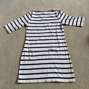Boden Bretton White Blue Stripe 100% Cotton Pullover Tunic Dress Size 4 WL892